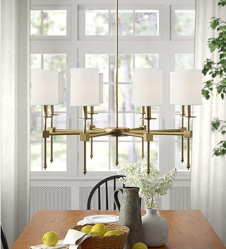 美式-吊灯 D11398 E27*6 铜本色+白色 铁+布艺