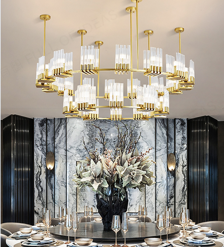 轻奢-吊灯 D3652 E14*8 烤漆金色 铁艺+玻璃